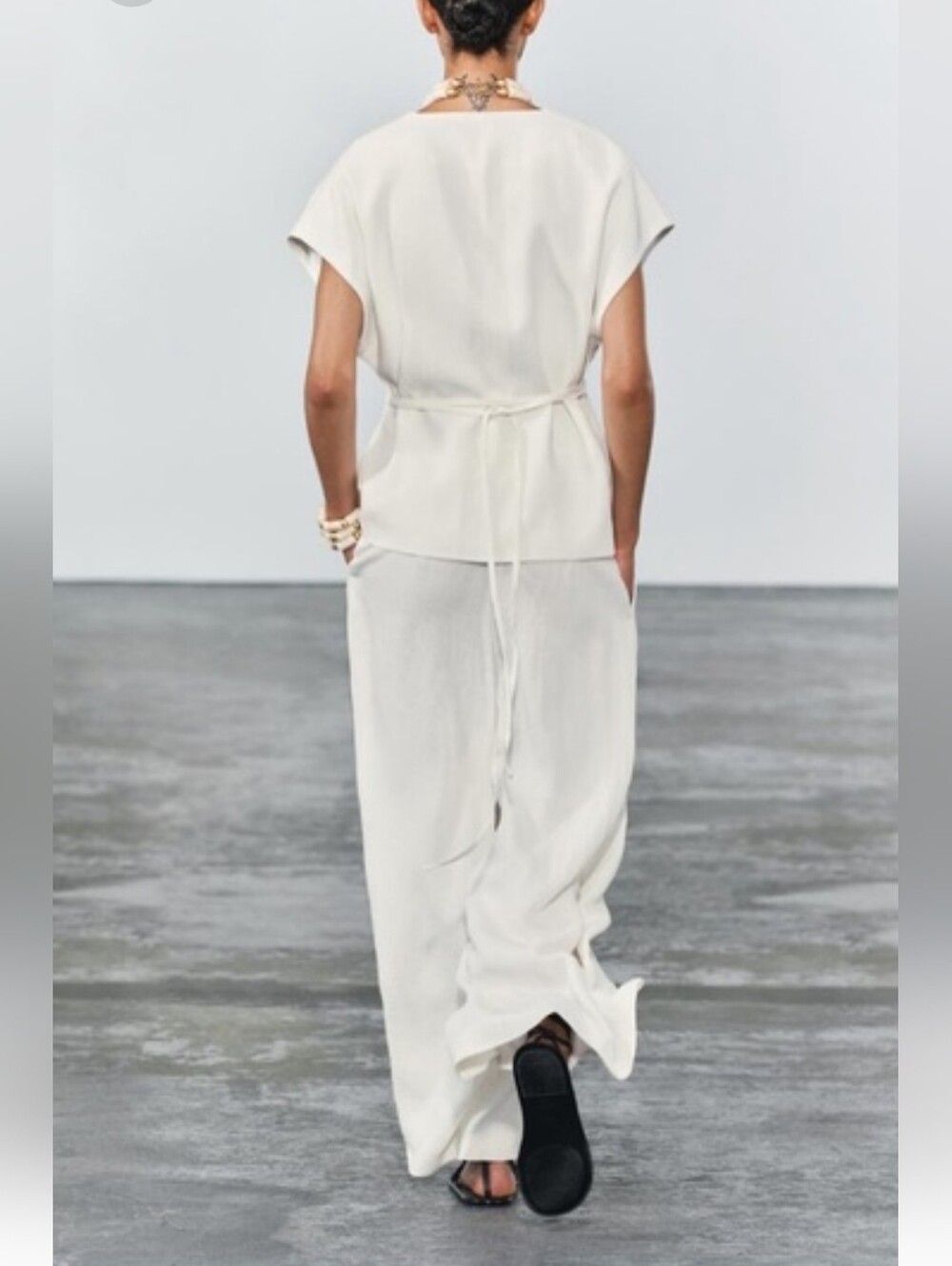 Zara Linen Blend ZW Collection Palazzo Wide Leg Pants - Picture 6 of 15